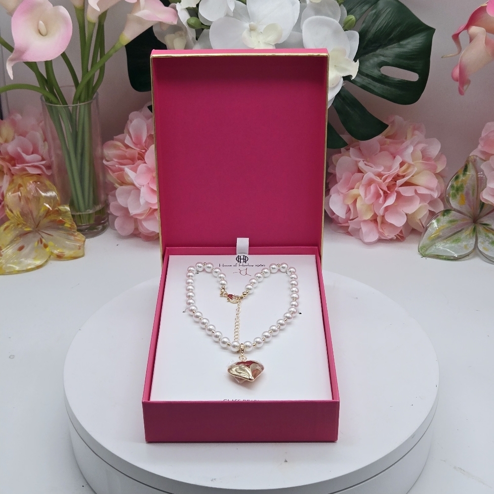 House of Harlow 1960 Glass Pearl Heart 16" + 3" Necklace - Picture 2 of 6